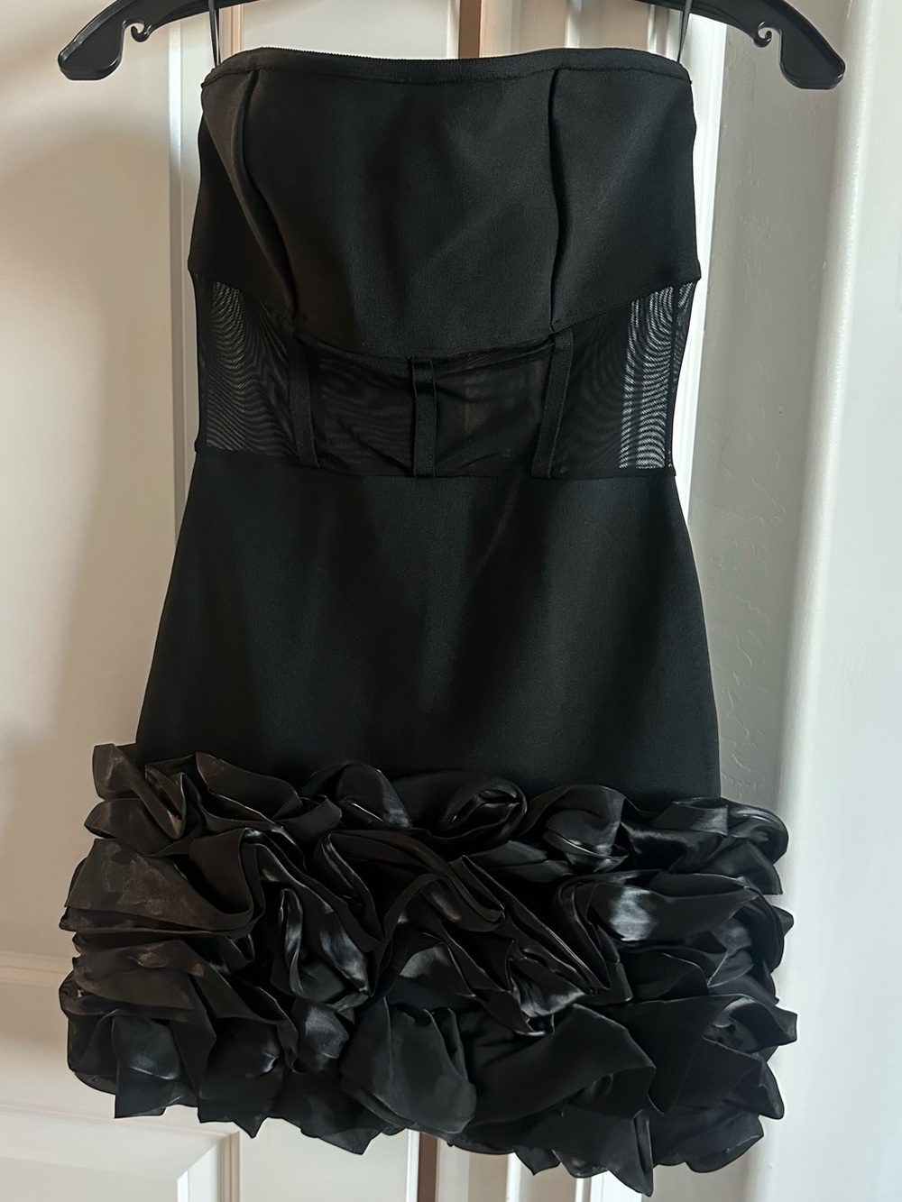 Fashion Nova Black Strapless Ruffle Hem Cocktail Dress